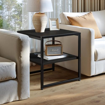 Tatub 20IN Black End Table with Charging Station & USB Ports Outlets | Versatile Mini Fridge Table Printer Stand Nightstand for Bedroom Living Room - color: Black
