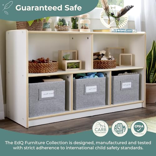 Guidecraft EdQ 5 Compartment Storage 24'' White with 3 Fabric Bins: Wooden Multi-Purpose Bookcase and Toy Organizers and Storage; Homeschool and Classroom Furniture - color: White
