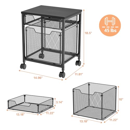 Rolling File Cabinet Cart, Printer Stand with Storage Drawer, Mobile Filing Cabinet on Lockable Wheel, Printer Cart with Hanging File Folder Organizer Beside Under Desk for Office Home(Patent Pending) - color: Black