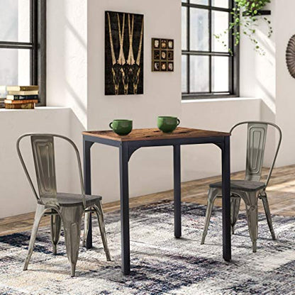 MUPATER Square Industrial Kitchen Dining Table, Desk for Small Spaces with Stable Metal Sturdy Construction, 27.6''W x 27.6''L x 29.5''H, Rustic Brown