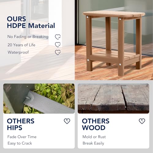 nalone Adirondack Side Table 16.5" Outdoor Side Table HDPE Plastic Double Adirondack End Table Small Table for Patio (Teak) - color: Teak