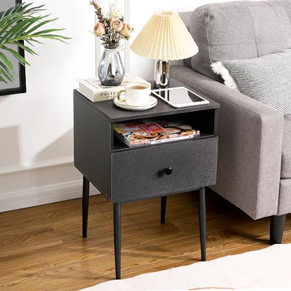 VECELO Night Stand Set of 2,Modern Solid Wood Nightstand with Storage Shelf and Drawer, Bedside Table End Table for Living Room,Bedroom,Entryway,Easy Assembly,Gray - color: Dark Gray(set of 2)