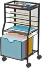 BOHDK Rolling File Cart, 6-Tier Desk File Organizer on Lockable Wheels, Black Wood Planks & Mesh Sliding Hanging Folder Drawer, Organization Cart for Office Home School - color: Black