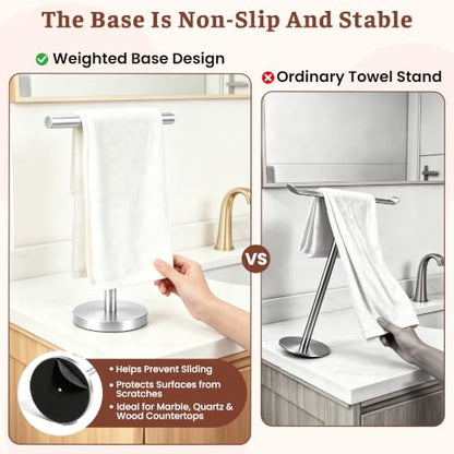 T-Shape Bath Hand Towel Holder Standing, Silver, 2 Pack | Weighted Stainless Steel Base Helps Prevent Tipping While The Open T-Shape Keeps Towels Dry on Bathroom Countertops - color: Silver-2 Pack