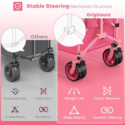 Originsure 300L Collapsible Beach Wagon Cart with Big Wheels, 560lbs, Pink | 48" Foldable Utility Wagon,7" All-Terrain Wheels,Heavy Duty Frame,Compact&Space-Saving,for Camping,Sports,Grocery,Garden - color: Pink