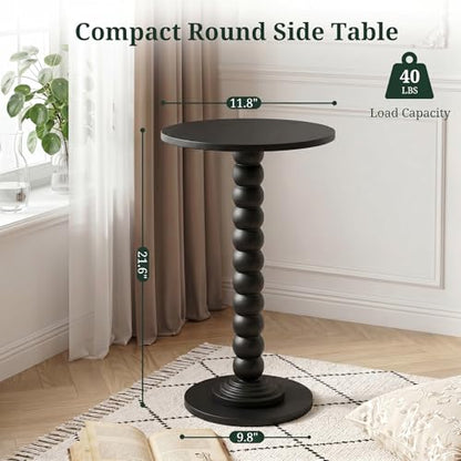 Round Side Table for Small Spaces, Modern Pedestal End Table with Solid Wood Spindle Leg, Small Drink Table Accent Nightstand for Living Room, Bedroom, Sofa Side, Apartment & Office, Black - color: Black