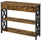 Topeakmart Wood Console Table with Drawer & Storage for Living Room, Industrial Console Table for Entryway, 3 Tier Sofa Table Hallway Table with Bookshelf, Rustic Brown - color: Rustic Brown, style: without Power Outlet