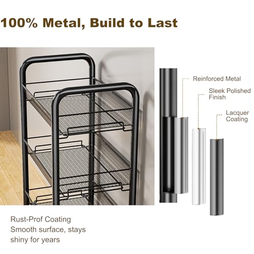 Rolling Pantry Storage Cart with Fruit Basket, 5-Tier Kitchen Storage Rolling Cart on Wheels, Large Utility Cart with Handle & Mesh Baskets for Kitchen, Bathroom, Laundry Room,Black - color: Black 5 Tire