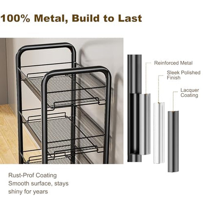 Rolling Pantry Storage Cart with Fruit Basket, 5-Tier Kitchen Storage Rolling Cart on Wheels, Large Utility Cart with Handle & Mesh Baskets for Kitchen, Bathroom, Laundry Room,Black - color: Black 5 Tire
