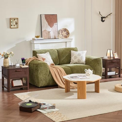 Joaxswe Farmhouse Side Tables Living Room, Small Nightstand with 1 Drawers & Open Shelving & 4 Thickened Table Legs, Walnut - color: Walnut, size: Single