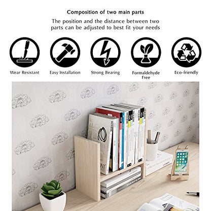 Jerry & Maggie Desktop Organizer Office Storage Rack Adjustable Wood Display Shelf Free Style Double H, Multi-Functional Mini Bookshelf for Desk Natural Stand (White Wood Tone) - color: White Wood Tone
