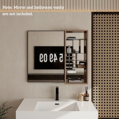 12" Bathroom Wall Mounted Storage Cabinet – Bathroom Mirror Cabinet with Interior Mirror & Removable Acrylic Organizer, Plywood Wall Cabinet for Cosmetics, Toiletries - size: 12"-F
