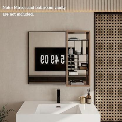 12" Bathroom Wall Mounted Storage Cabinet – Bathroom Mirror Cabinet with Interior Mirror & Removable Acrylic Organizer, Plywood Wall Cabinet for Cosmetics, Toiletries - size: 12"-F