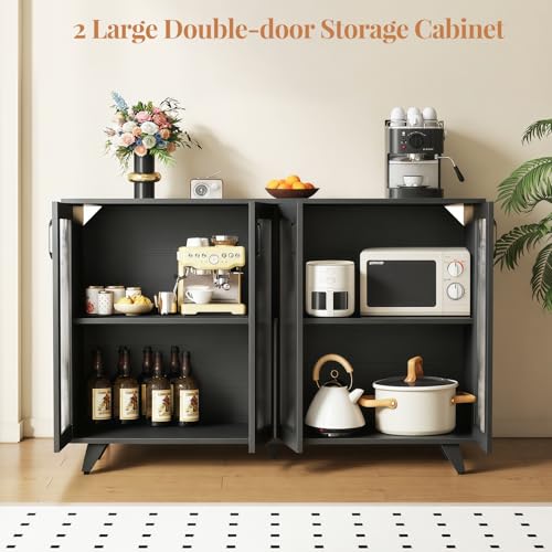 Panana Kitchen Buffet Server Table Accent Sideboard Cupboard Server Buffet Console Table with Doors Cabinet (49inch, Black) - color: Black, size: 49inch