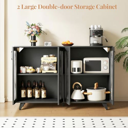Panana Kitchen Buffet Server Table Accent Sideboard Cupboard Server Buffet Console Table with Doors Cabinet (49inch, Black) - color: Black, size: 49inch