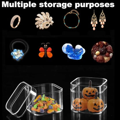 KissYou Small Acrylic Box Clear Display Box with Lid Jewelry Storage Organize Container Wedding Party Gift Boxes - size: 2.17 x 2.17 x 1.89 Inch