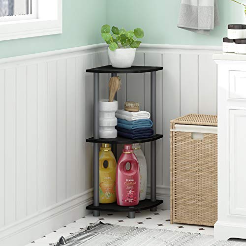 Furinno Turn-N-Tube Toolless Assembly 3-Tier Corner Shelf, Black Corner Book Shelf, Open Shelves Bookshelf, for Organization and Storage, Living Room, Home Office, Bedroom, Classic Black - color: Classic Black/Grey, size: 3-Tier Corner