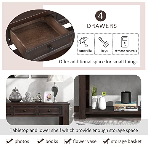 LKTART Solid Wood Console Table for Entryway,63" Sofa Table with 4 Drawers | Console Table with Storage Drawers,Farmhouse Sofa Table,Entryway Table for Hallway Foyer,Living Room,Easy Assembled,Espresso - color: Distressed Black