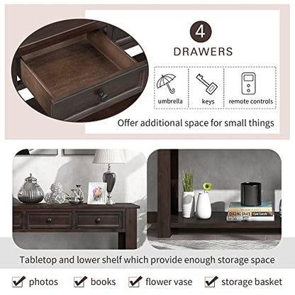 LKTART Solid Wood Console Table for Entryway,63" Sofa Table with 4 Drawers | Console Table with Storage Drawers,Farmhouse Sofa Table,Entryway Table for Hallway Foyer,Living Room,Easy Assembled,Espresso - color: Distressed Black