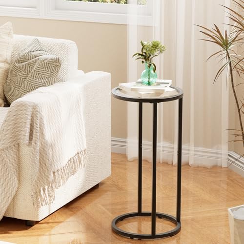 Easy Paws Round Side Table,Glass C Shaped Table,Couch End Table, Tempered Glass Snack Table with Metal Frame, Sofa Couch Bedside Table,TV Tray Table for Small Space(Black,2pcs) - color: Black