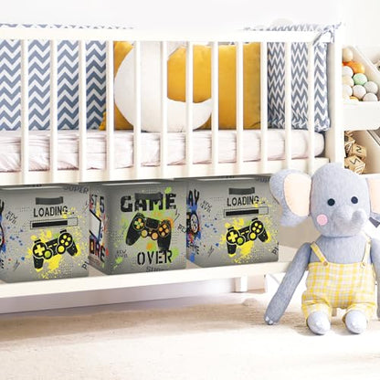 Clastyle Video Game Kid Storage Cube Organizer Set Black Gamepad Closet Clothes Cube Storage Bin Nursery Toddler Toy Box Chest Girl Boy Book Shelf Basket,Graffiti,11.8x11.8x11.8 in - color: Graffiti