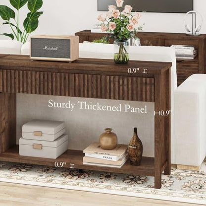 BON AUGURE Console Tables for Entryway, Console Table with Drawers, 47In Sofa Table with Storage, Narrow Entryway Tables with 2-Tier Shelf, Farmhouse Fluted Couch Tables for Living Room, Rustic Oak - color: Rustic Oak