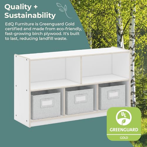Guidecraft EdQ 5 Compartment Storage 24'' White with 3 Fabric Bins: Wooden Multi-Purpose Bookcase and Toy Organizers and Storage; Homeschool and Classroom Furniture - color: White
