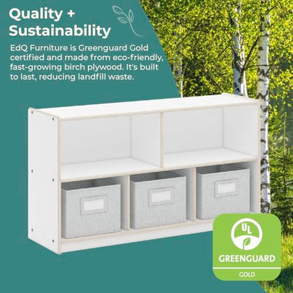 Guidecraft EdQ 5 Compartment Storage 24'' White with 3 Fabric Bins: Wooden Multi-Purpose Bookcase and Toy Organizers and Storage; Homeschool and Classroom Furniture - color: White