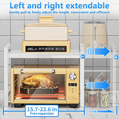 YIUKEA Over the Microwave Shelf - Adjustable Countertop Stand 2 Tier Rack (L15.723.6" xW12.8 xH17.7) with Spice Organizer and 6 Hooks for Kitchen White - color: White with Spice Rack