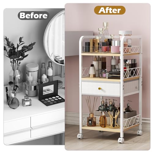 Makeup Organizer Rolling Cart with Drawer, Makeup Organizer on Wheels, Rolling Makeup Bathroom Storage Cart, Cosmetics Display for Nail Polish Makeup Brush - style: Short - Single Drawer