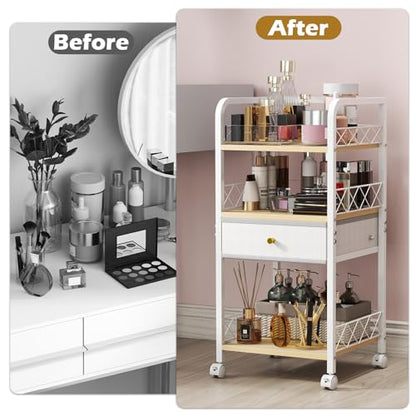 Makeup Organizer Rolling Cart with Drawer, Makeup Organizer on Wheels, Rolling Makeup Bathroom Storage Cart, Cosmetics Display for Nail Polish Makeup Brush - style: Short - Single Drawer