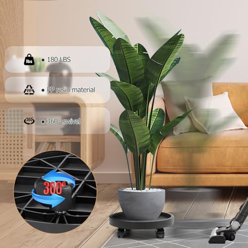 2 Pack Plant Caddy with Wheels, 12.6 inch Rolling Plant Stands | Round Wheeled Coaster Plant Stand Dolly 360° Wheels for Outdoor Indoor Heavy Planter, Plant Cart Load Capacity 180 lbs