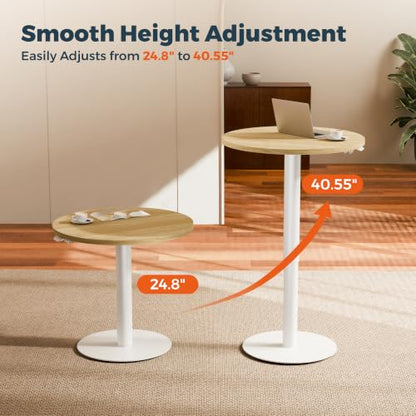 24" Pneumatic Height Adjustable Round Side Table, Gas Lift Pedestal Drink End Table, Small Accent Nightstand for Living Room Sofa Couch, White Wood Grain - color: White Wood Grain, size: 23.62"