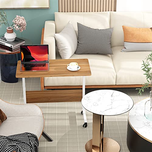 Side Table with Wheels, Home Snack Side Table with Castors Mobile End Table,Oak,05#1-80OK-S8-US - color: Oak, size: 31.5 inches