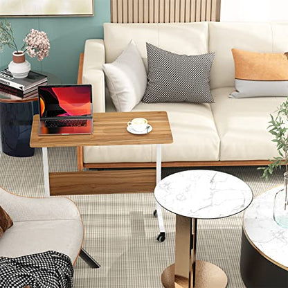 Side Table with Wheels, Home Snack Side Table with Castors Mobile End Table,Oak,05#1-80OK-S8-US - color: Oak, size: 31.5 inches