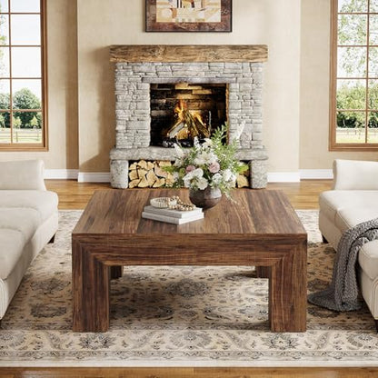 Tribesigns 39.4-Inch Square Coffee Table for Living Room, Farmhouse Center Cocktail Tea Table with Sturdy Wooden Legs, Easy Assembly, MDF, Dark Brown - color: Dark Brown
