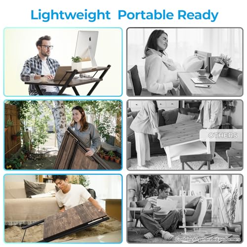 GreenForest No Assembly Folding Desk, 2-Tier Compact Computer Desk with Shelf, 30 inch Space Saving Foldable Table for Home Office, Dorm or Apartment, Portable Collapsible Sturdy Laptop Desk, Brown | Portable Foldable Table for Laptop, 2-Tier Compact with