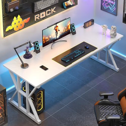 TVU Computer Desk, 63 inch Large Office Desk, Study Writing Table with Thicken Frame, Gaming Desk, Modern Simple Desk for Home Office, White - color: White, size: 63inch