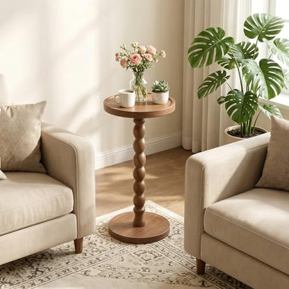 Round Side Table, Small End Table for Small Spaces with Solid Wood Leg, Accent Nightstand, Coffee Table for Living Room, Bedroom, Conference Room, Hallway, Home Office, Light Walnut - color: Light Walnut