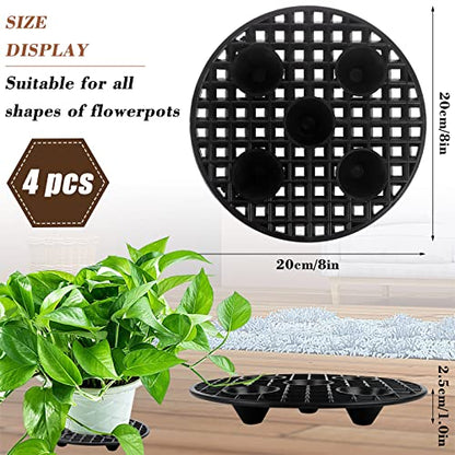 4 Pcs Plant Pot Elevator, Heavy Duty Stand, Black Round Plant Holder, 8 Inch Plastic Risers for Indoor Outdoor Garden Deck Floor Protector (4 Pieces)