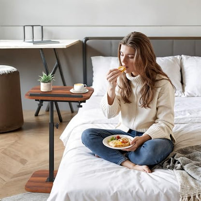 TV Tray Table, C Shaped End Table | Adjustable Height, Flip-Top, Snack Side Table with 360° Swivel and 180° Tilt, for Couch, Sofa, Bed, Recliner, Walnut - color: Walnut