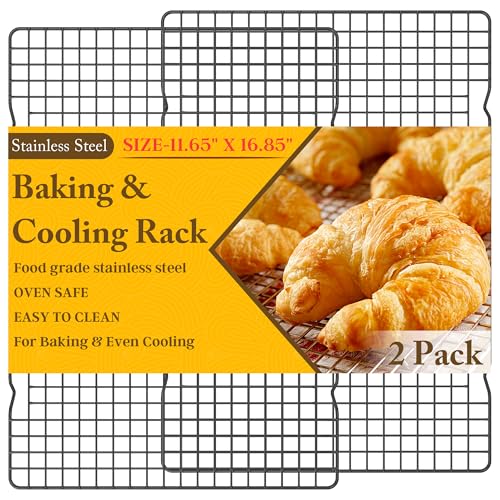 2PCS Cooling Racks for Cooking and Baking -11.65''x16.85''Heavy Duty Stainless Steel Wire Rack for Baking, Grilling, Roasting - Oven & Dishwasher Safe - Fits Half Sheet Pan（Black） - color: Black, size: 11.65''x16.85''-2PC