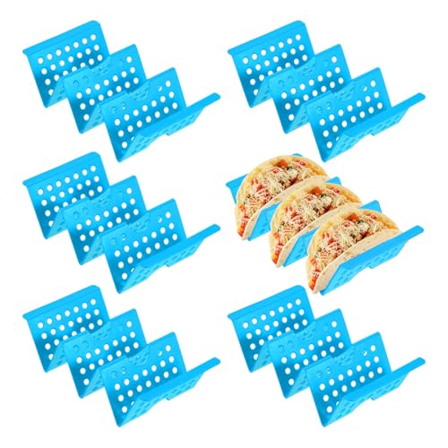 uxcell 6 Pcs Taco Holder Stands, Plastics Hollow Holder Can Hold 3 Soft/Hard Taco Street Tray Plates for Party Supplies Dishwasher and Microwave Safe, Blue - color: Blue