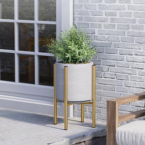 Adjustable Metal Plant Stand Indoor, Fits 8-14 Inch Pots, Mid Century Modern Gold Planter Holder,2 Heights, Heavy Duty 160 lb, Indoor Outdoor Corner Floor Pot Stand, Golden with Round Plate - color: golden-b