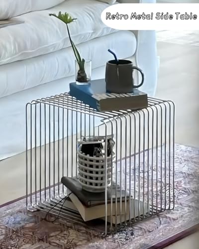 Square Stainless Steel Side Table, Metal End Table with Magazine Rack, Space-Saving Silver Nightstand for Small Spaces, Chrome Side Table with Storage Shelf for Living Room Bedroom Office