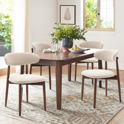 COLAMY Wooden Dining Chairs Set of 4, Modern Fabric Upholstered Kitchen Side Chairs, Farmhouse Dining Room Chair with Foot Pegs, Beige - color: Beige, size: Set of 4