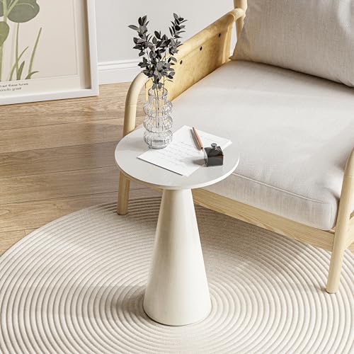 COZAYH Farmhouse Pedestal Small End Table Round Martini Table Wood Plant Stand Rustic Drink Table for Small Space Living Room, Bedroom, White - color: White