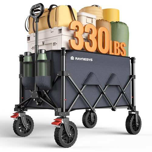 Wagons Carts Foldable, Collapsible Foldable Wagon 330lbs Capacity, 180L Large Capacity Wagon with All-Terrain Wheels,Heavy Duty Utility Wagon Cart with Brakes for Beach Camping Shopping, Grey - color: Gray, size: 180l