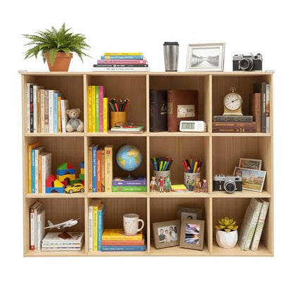 12 Cube Storage Organizer, Solid Wood Bookshelf, Vertical or Horizontal Bookcase, Open Cube Book Shelf, 47.2 in Cubes Organizer for Bedroom, Living Room, Office (47.2 X 11.8 X 35.4 in) - size: 47.2 X 11.8 X 35.4 in