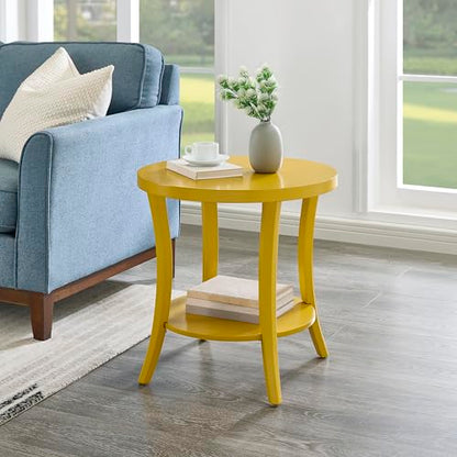 Roundhill Furniture Perth Contemporary Round End Table with Shelf - color: Yellow